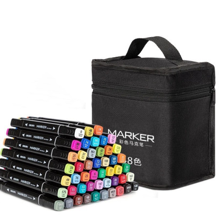 Set 24 Markere, Cyrax, pe Baza de Ulei, Dublu Capat, Subtire 1mm si Gros 6 mm, Geanta Depozitare, 15 cm, Multicolor