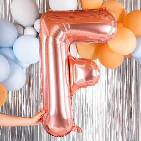 Balon Folie Metalizata Litera F, Cyrax, 100 cm, Umflati cu Heliu sau Aer, Ambalaj Individual, Pai inclus, Rose Gold