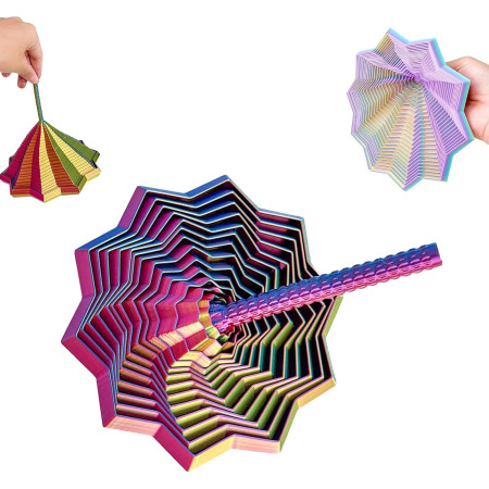 Jucarie Decompresie, Cyrax, Model Stea 3D, DuoChrome, Maner Spirala, Turn Magic Geometric, Multiple Forme, Anti-stress, 17 cm, Albastru Rosu Verde