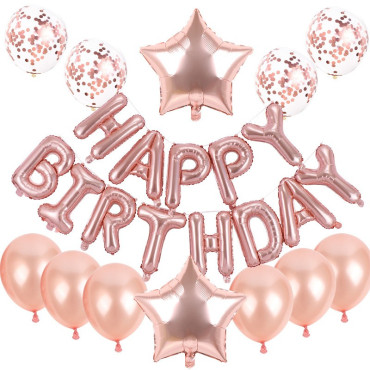 Cyrax Set baloane din folie metalizata si baloane din latex, baloane HAPPY BIRTHDAY, 4 baloane latex Confetti, 6 baloane latex Roz, 2 baloane folie Steluta, 40cm, Roz