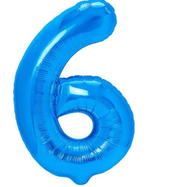 Balon din Folie Metalizata Cyrax, Figurina Cifra, Tema Aniversare 100 cm, Ambalaj Individual, Pai inclus, Umflare cu Aer sau Heliu, Albastru, Cifra 6