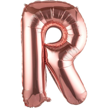 Balon Folie Metalizata Litera R, Cyrax, 80 cm, Umflati cu Heliu sau Aer, Ambalaj Individual, Pai inclus, Rose Gold