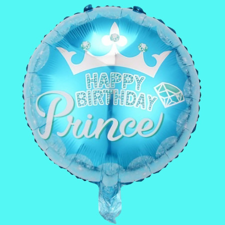 Balon din Folie Metalizata, Cyrax, Figurine, Model Prince, Happy Birthday, Tematica Aniversare, 45 cm, Ambalaj Individual, Pai Inclus, Umflare cu Aer sau Heliu, Multicolor