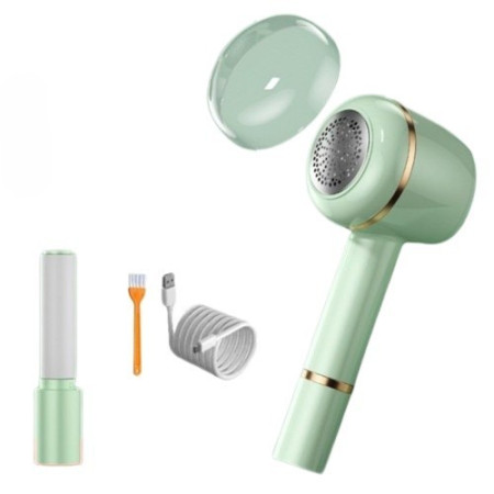 Aparat Pentru Curatat Scame, Par Si Praf,  Pentru Diferite Tipuri De Material, Cu Lame Din Otel Inoxidabil, Incarcare Prin USB Type-C, Cu Perie De Curatare, Cablu USB Si Stick Cu Lipici Incluse, Verde, 220 x 86 mm