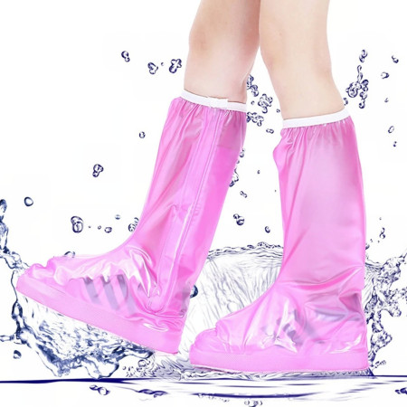 Protectie Incaltaminte pentru Ploaie si Noroi,  Impermeabila, Talpa Antiderapanta, cu Fermoar si Capsa, Inaltime 40 cm, Marime XL 40-41, Roz