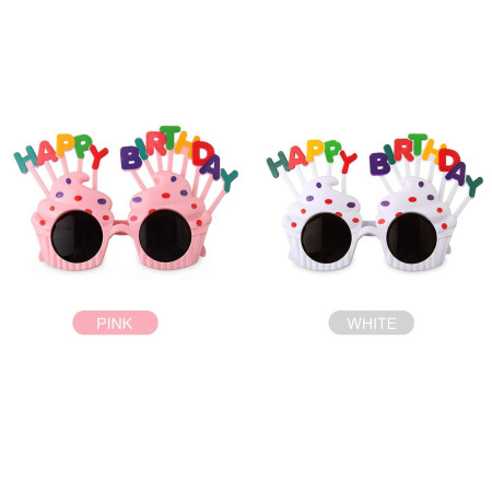 Ochelari Happy Birthday, Cyrax, Tematica Aniversare, Protectie Soare, din Plastic, Model Prajiturele, 18.5x11.5 cm, Roz