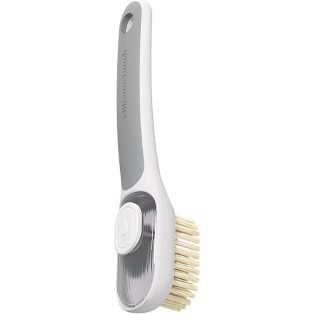 Perie Multifunctionala 2 in 1,  Perie Densa/Perie din Piele de Caprioara, cu Recipient Lichid, Maner Lung, 20.1x 4.3 x 5 cm, Gri