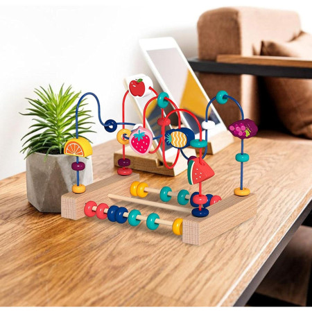 Jucarie din Lemn Montessori, Cyrax, Labirint Motricitate cu Abac si Animalute, Rollercoaster pentru Copii, Educativ, Dezvoltarea Abilitatilor Motorii, Numaratoare, 22x17x15 cm, Multicolor