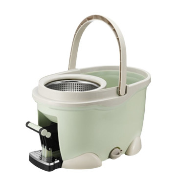 Set Galeata cu Pedala si Mop Rotativ 360°,  Cu Actiune Centrifuga x4, Pentru Uz Casnic, Maner din Otel Inoxidabil Telescopic, 2 Capte din Bumbac, 46x30x28 cm, Verde Matcha