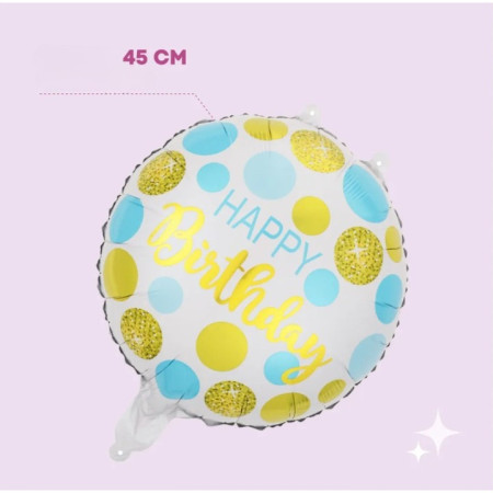 Balon din Folie Metalizata, Cyrax, Figurine, Model 5, Happy Birthday, Tematica Aniversare, 45 cm, Ambalaj Individual, Pai Inclus, Umflare cu Aer sau Heliu, Multicolor