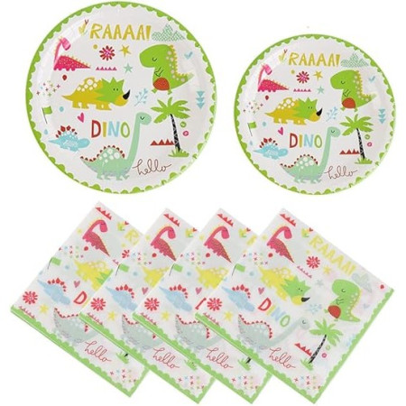 Set 16 Accesorii de Masa, Cyrax, Colectia Dino Park, 136 Piese, din Carton/Plastic/Hartie, Multicolor