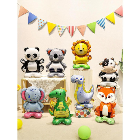 Balon din Folie Metalizata, Cyrax, Mini Figurine Animalute, Model Leu, Tematica Aniversare, 39x58 cm, Ambalaj Individual, Pai Inclus, Umflare cu Aer sau Heliu, Multicolor