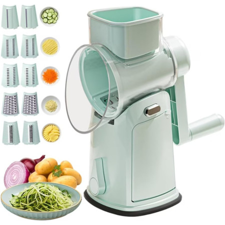 Razatoare Manuala, Cyrax, Rotativa cu Manivela, 10 Lame Interschimbabile, Anti-Stropire, 27 x 13 x 13 cm, Turcoaz