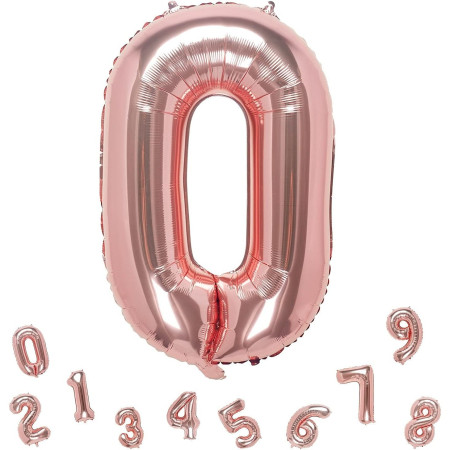 Balon din Folie Metalizata Cyrax, Figurina Cifra, Tema Aniversare 100 cm, Ambalaj Individual, Pai inclus, Umflare cu Aer sau Heliu, Coral, Rose, Cifra 0
