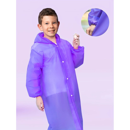 Pelerina de Ploaie,  pentru Copii 100-145 cm, din EVA, Impermeabila, Inchidere cu Capse, Mov