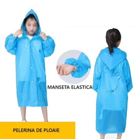 Pelerina de Ploaie,  pentru Copii 100-145 cm, din EVA, Impermeabila, Inchidere cu Capse, Albastru