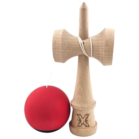Kendama X Originala, Profesionala, Cyrax, din Lemn, 18 cm, Rubber Grip, Negru/Rosu