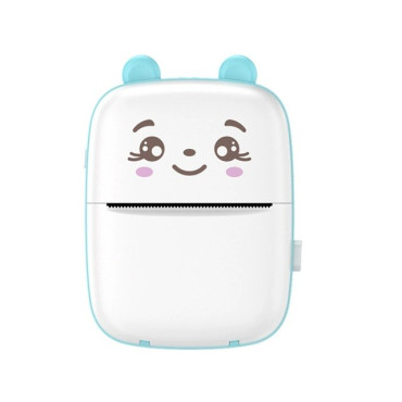 Mini Imprimanta Foto Portabila, Cyrax, Incarcare USB, Bluetooth, Model Ursulet, 12 x 9 x 5 cm, Alb Albastru