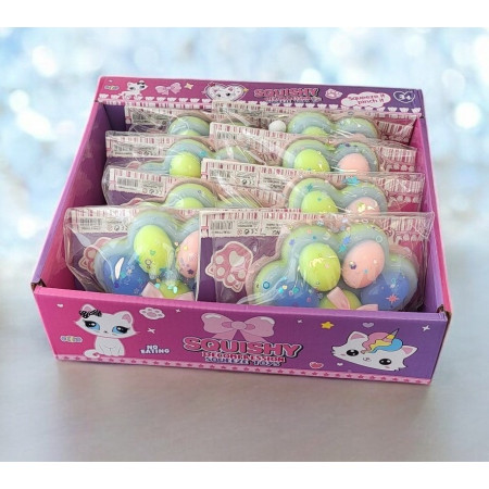 Jucarie Antistres Squishy, Cyrax, cu Revenire Lenta,  Model Labuta de Pisica Pufoasa, 12.5x10.5 cm, 220g, Squeeze Pinch Family, Multicolor Albastru