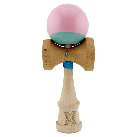 Kendama X Originala, Profesionala, Cyrax, Big Cups V2, Super Sticky cu Cupe Mari, Rulment Metalic, din lemn 18 cm, Ata 55 cm, Roz/Verde