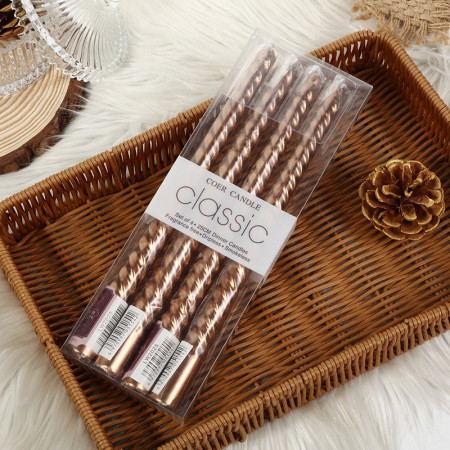 Set 4 Lumanari pentru Masa, Cina, Decor,  Model Rasucit, Lungime 25 cm, Bronz