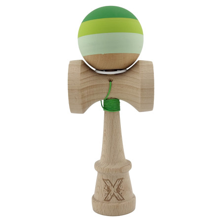 Kendama X Originala, Profesionala, Cyrax, Rubber Grip, Cupe Mari KING SIZE V3, Gaura in Baza, Rulment Metalic, din lemn 18 cm, Ata 62/65 cm, Special Verde degrade