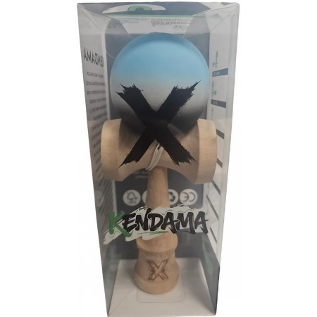 Kendama X Originala, Profesionala, Cyrax, Rubber Grip, din Lemn, 18 cm, Albastru/Alb/Negru