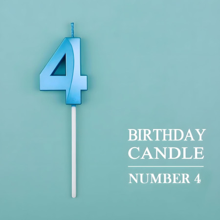 Lumanare Cifra 4, Cyrax, Model Diamond, 5 x 3.4 cm, Albastru