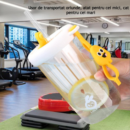 Pahar din silicon, cu capac si pai, pentru copii, Cyrax, anti-cadere, compartiment pentru fructe/ceai/gheata, rezistent la temperaturi inalte, 500ml, Alb, 14.5x8.8x20 cm