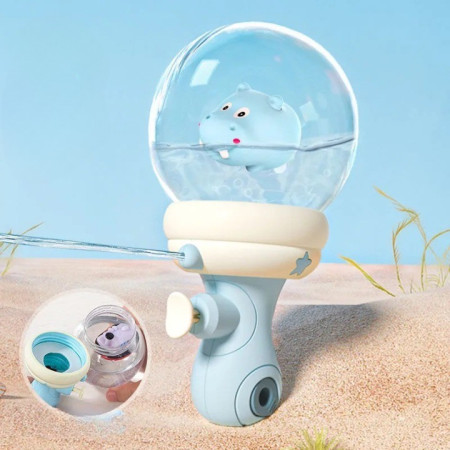 Pistol cu Apa pentru Copii, Cyrax, Multifunctional, Capacitate 300 mL, Model Hipopotam, 9x9x17cm, Plastic, Albastru