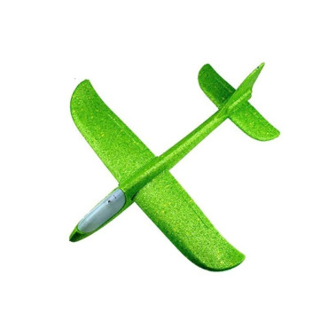 Avion planor din polistiren in punga , lungime 47 cm , cu lumina pe varf, Verde , Cyrax