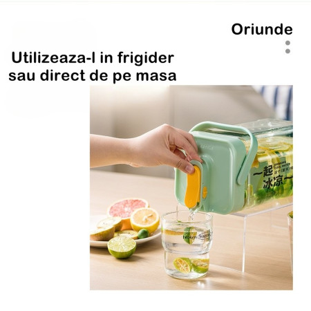 Dozator portabil pentru bauturi Cyrax, 3.5 litri, capac etans, duza deschidere/inchidere, recipent din plastic, gradat, filtru, maner, pentru diverse bauturi, 29.7 x 14.1 x 14.4 cm, verde
