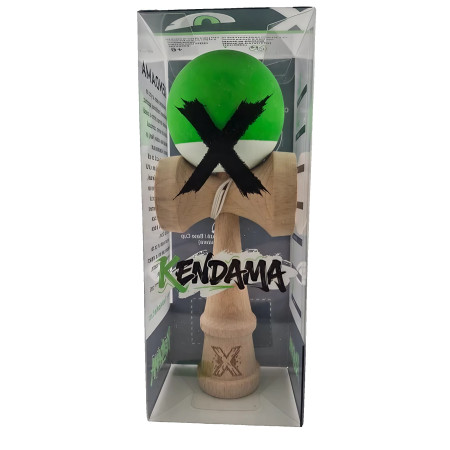 Kendama X Originala, Profesionala, Cyrax, din Lemn, Rubber Grip, 18 cm, Verde/Alb