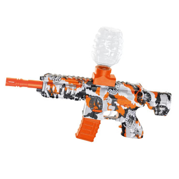 Mitraliera de jucarie electrica Cyrax cu bile de hidrogen de gel, gun bluster, tragere in rafala, varsta peste 6 ani, ochelari de protectie, 5000 de bile incluse, cablu de incarcare, 27x37 cm, M416, portocaliu