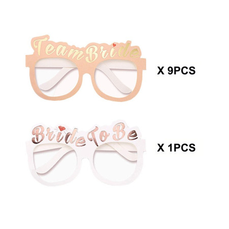 Set 10 Ochelari, Cyrax, Tematica Petrecerea Burlacitelor, Model Team Bride si Bride to Be, 9 x Roz, 1 x Alb