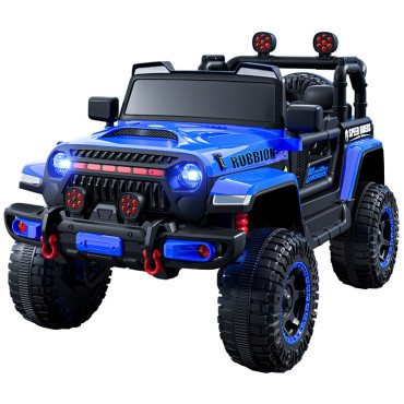 Masina Electrica pentru Copii, Cyrax, Off-Road, Conectare Bluetooth, telecomanda, Tractiune Spate, Lumina Intermitenta, Baterie 12V 7Ah, 120 x 63 x 68cm, Albastru