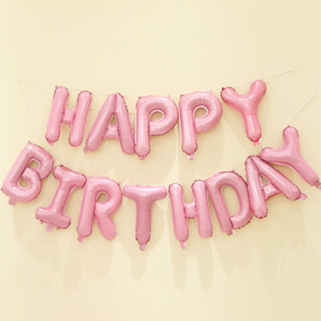 Set 13 Baloane Folie, Cyrax, Tip Ghirlanda, Model Happy Birthday, 40 cm, Roz Deschis