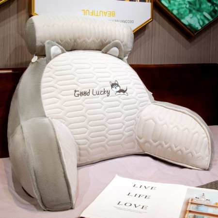 Perna Multifunctionala,  Spatar pentru Pat, Protectie Lombara, Marime Medie, 60 x 40 cm, din Latex, Model Catelus, Gri