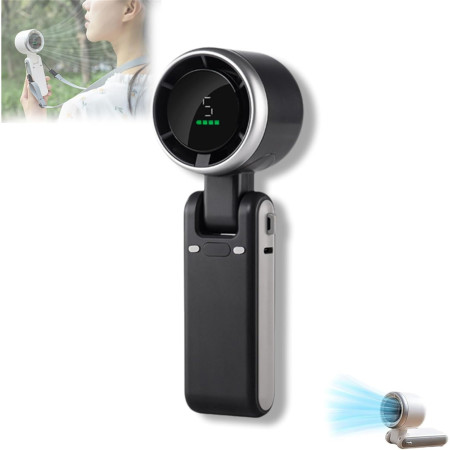 Mini Ventilator Portabil,  5 Trepte de Viteza, Afisaj Digital, Incarcare USB, 5V, 2A, 5.95 x 5.2 x 17.2 cm, Negru