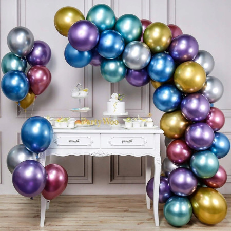Set 50 Baloane din Latex Chrome, Cyrax, Model Party, 23 cm, Multicolor, 2.2 g