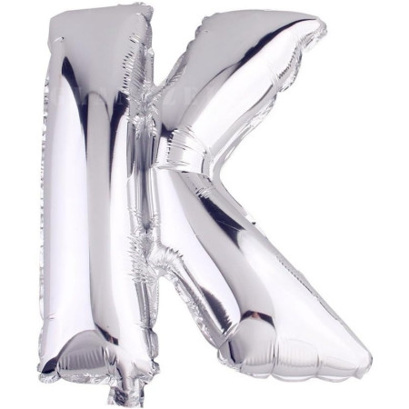 Balon Folie Metalizata Litera K, Cyrax, 40 cm, Umflati cu Heliu sau Aer, Ambalaj Individual, Pai inclus, Argintiu