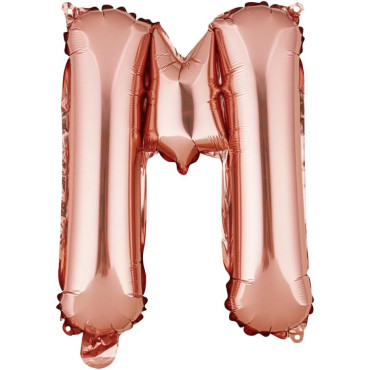 Balon Folie Metalizata Litera M, Cyrax, 40 cm, Umflati cu Heliu sau Aer, Ambalaj Individual, Pai inclus, Rose Gold