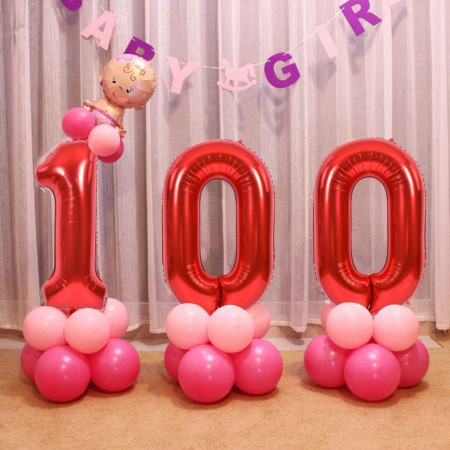 Balon din Folie Metalizata Cyrax, Figurina Cifra, Tema Aniversare 100 cm, Ambalaj Individual, Pai inclus, Umflare cu Aer sau Heliu, Rosu, Cifra 0