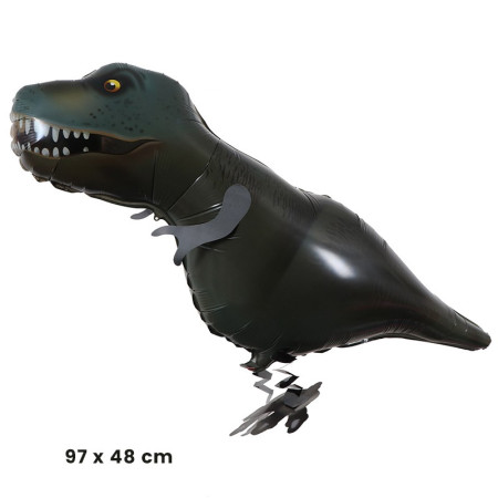 Balon din Folie Metalizata, Cyrax, Figurina Animata, Model Dinozaur, 97x48 cm, Ambalaj Individual, Pai Inclus, Umflare cu Aer sau Heliu, Negru