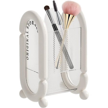 Cutie pentru Depozitare Cosmetice,  pentru Pensule, Creioane si Buretei, 4 Compartimente, din Plastic, 12 x 10 x 20 cm, Alb