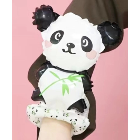 Balon din Folie Metalizata, Cyrax, Figurine Animalute, Tip Bratara, Model Panda, 13 x 35 cm, Ambalaj Individual, Pai Inclus, Umflare cu Aer sau Heliu, Alb/Negru
