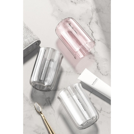 Cana de Apa pentru Clatit,  pentru Periuta de Dinti, 200 ml, 10.4 x 7.3 cm, Roz Transparent