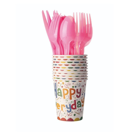 Set 10 Pahare de Carton, Cyrax, Model Happy Everyday, 13 x 7 x 5 cm, Multicolor