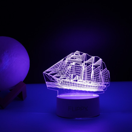 Lampa LED decorativa,  3D, Vapor, cu telecomanda, doua moduri de alimentare USB si baterii, 20 cm inaltime, din material acril si lumina multicolora, alb