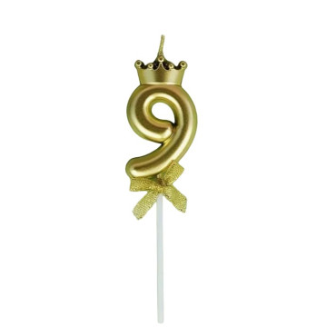 Lumanare pentru Tort Cifra 9, Model Coroana, Gold, Cyrax, Party